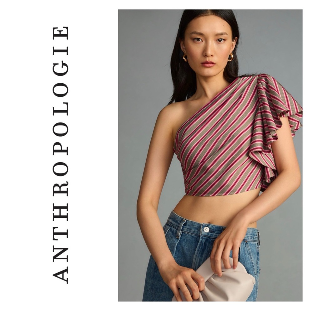 MAEVE by ANTHROPOLOGIE One-Shoulder Coquette Ruffle Blouse XL Boho Preppy
